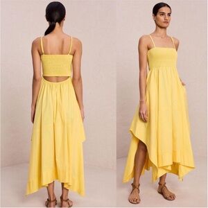 A.L.C. Adriana Smocked Handkerchief Yellow Cotton Sunny Midi Dress Sz 8